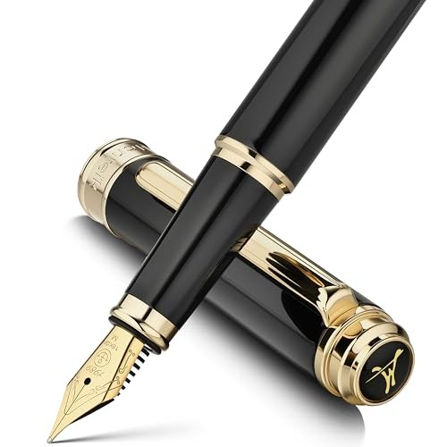 317 Fountain Pen,Stunning Luxury Piano Black and 24K Gold Medium Nib