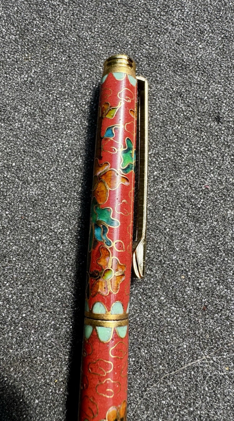 Chinese Cloisonne Pen Floral & Clouds Enameled Brass Ballpoint Pen with Silk Box