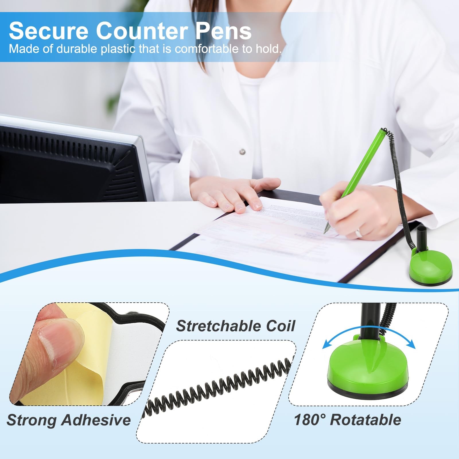 4 Pcs Secure Pen with Adhesive Chain and Security Pen Holder, Reception Count…