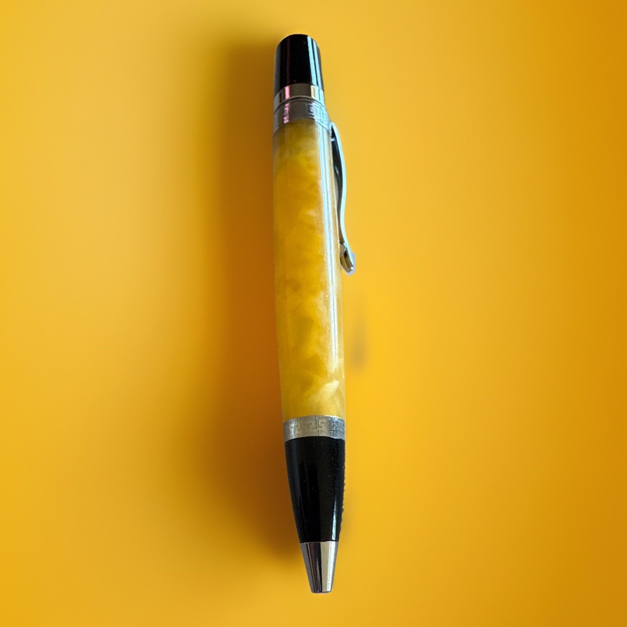 Yellow Ballpoint Pen, Yellow, Black & Silver Made in Taiwan Resin NO INK