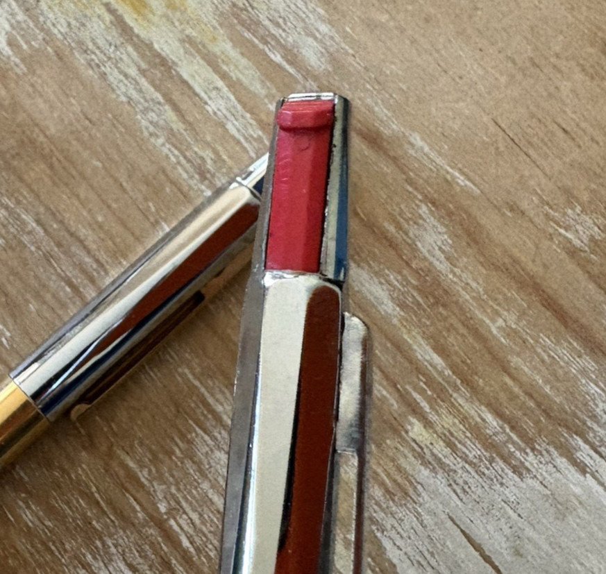 Vintage ballpoint pens Unipeco triangle silver metal chrome body 2 color ink