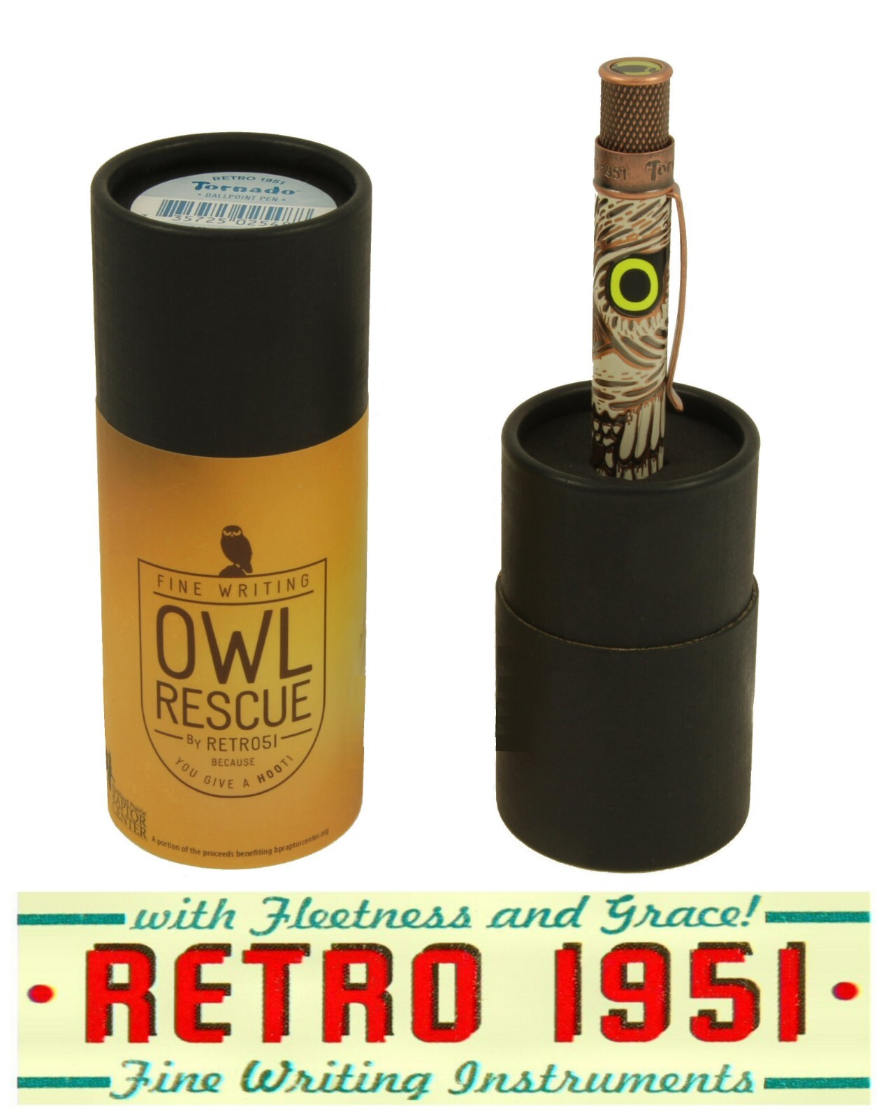 Owl Rescue / Acid Etched Twist Action Ballpoint Pen #VBP-2376 By Retro 51