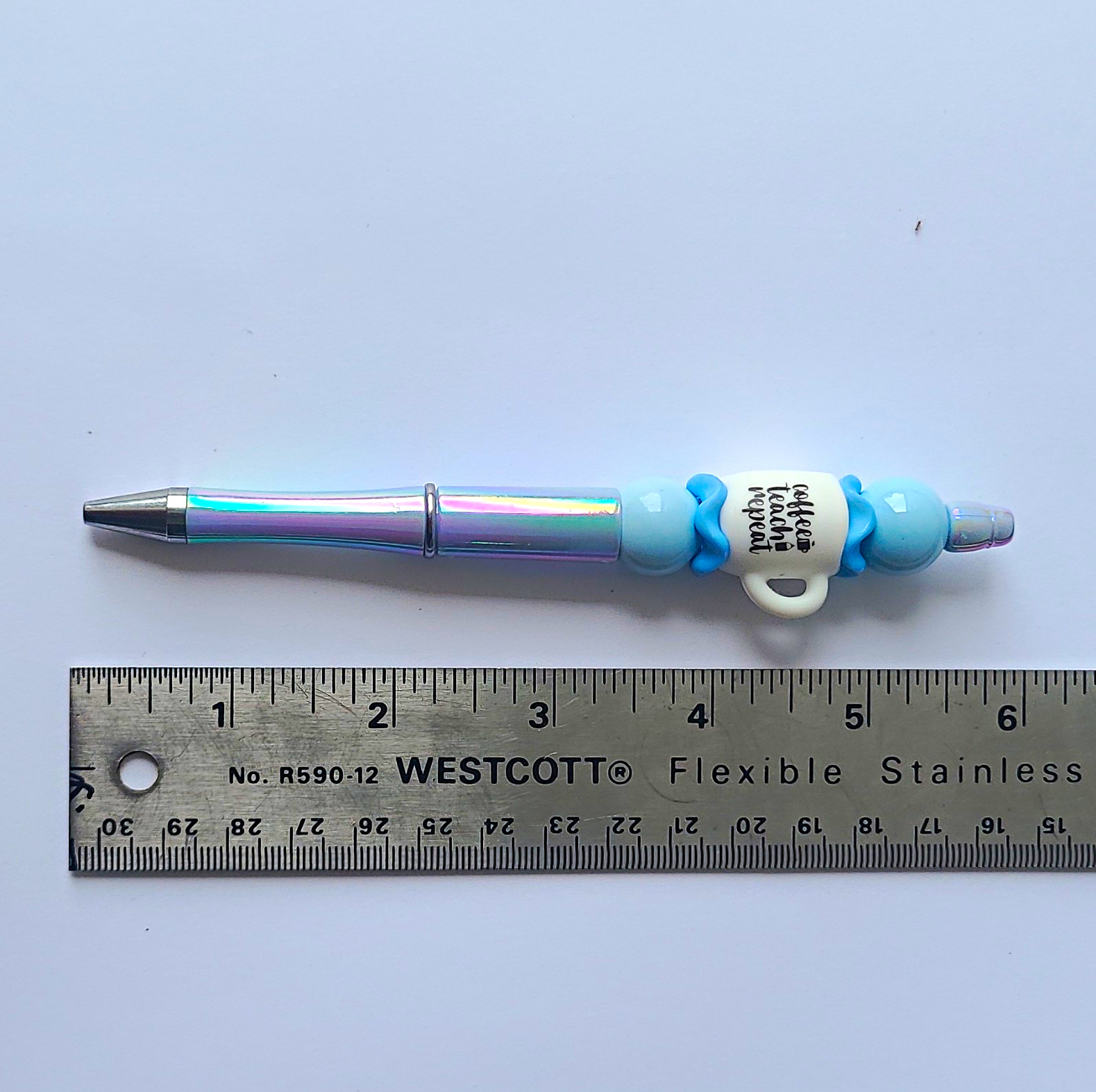 Novelty Ballpoint Pen «Coffee Teach Repeat» Bear Topper Iridescent Black Ink