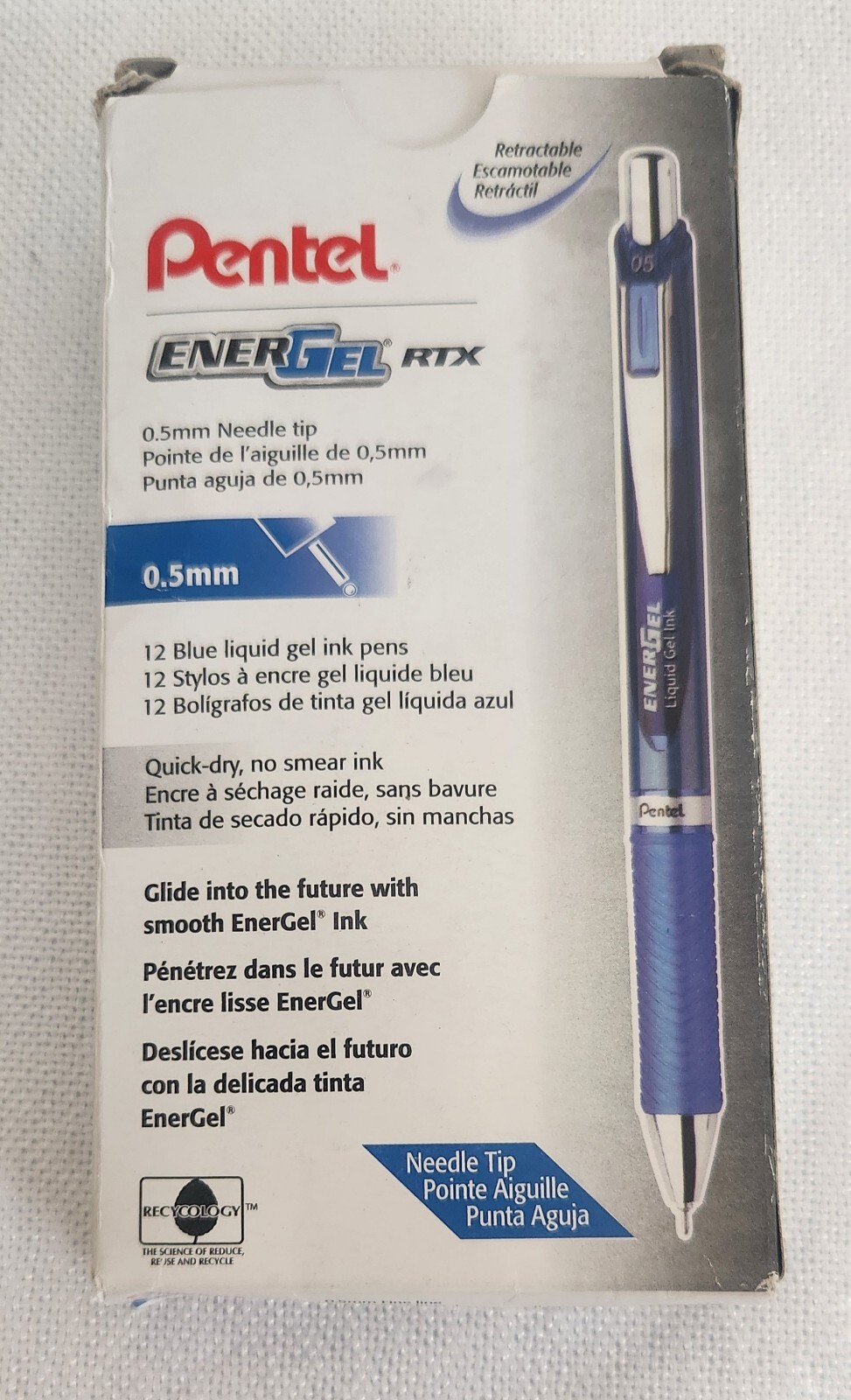 Pentel EnerGel RTX pen needle tip 0.5 blue liquid INk BLN75-C quick dry lot 12
