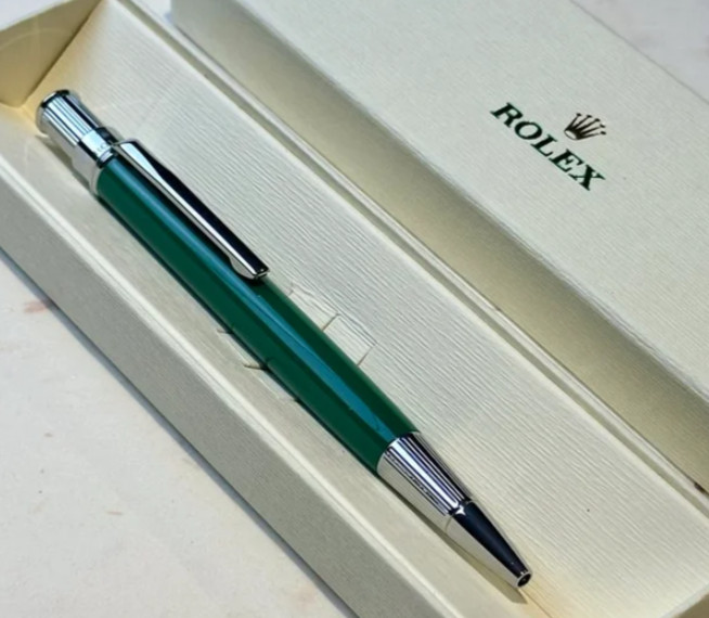Rolex Green & Silver Ballpoint Pen Luxury Writing Instrument Collectible Gift