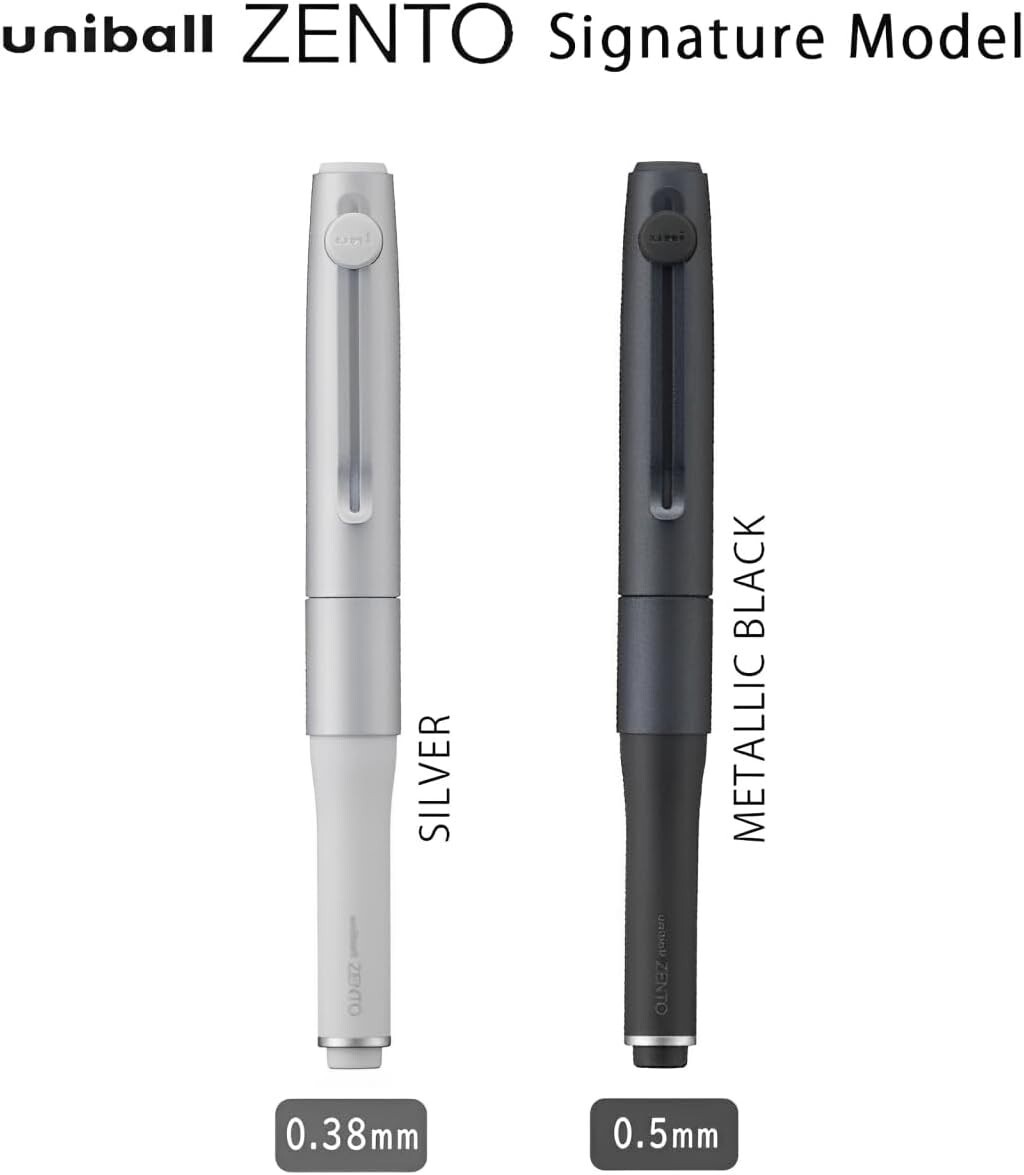 uni-ball ZENTO Signature Pen Set Silver & Black + 6 Refills (Red/Blue/Black)