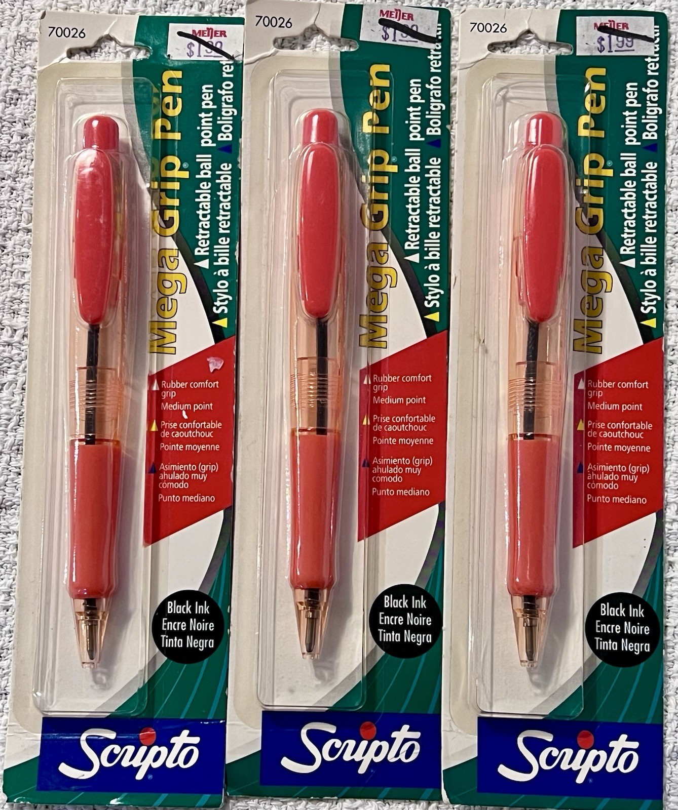 1999 Scripto Japan Mega Grip Ballpoint Pen Lot 70026 Medium Nib Black Ink