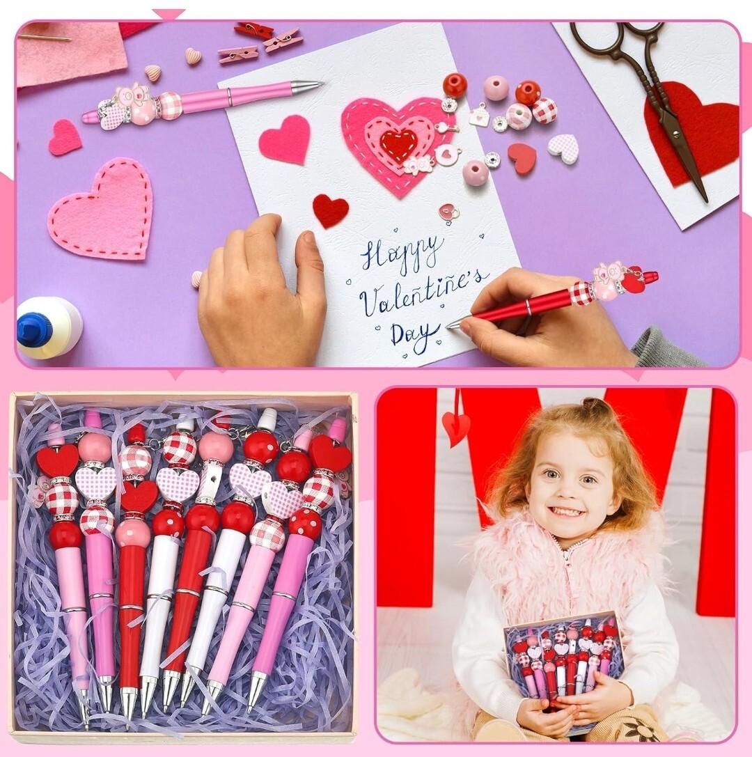 2 Random Pictured Valentine’s Day Beaded Pen With CHARM