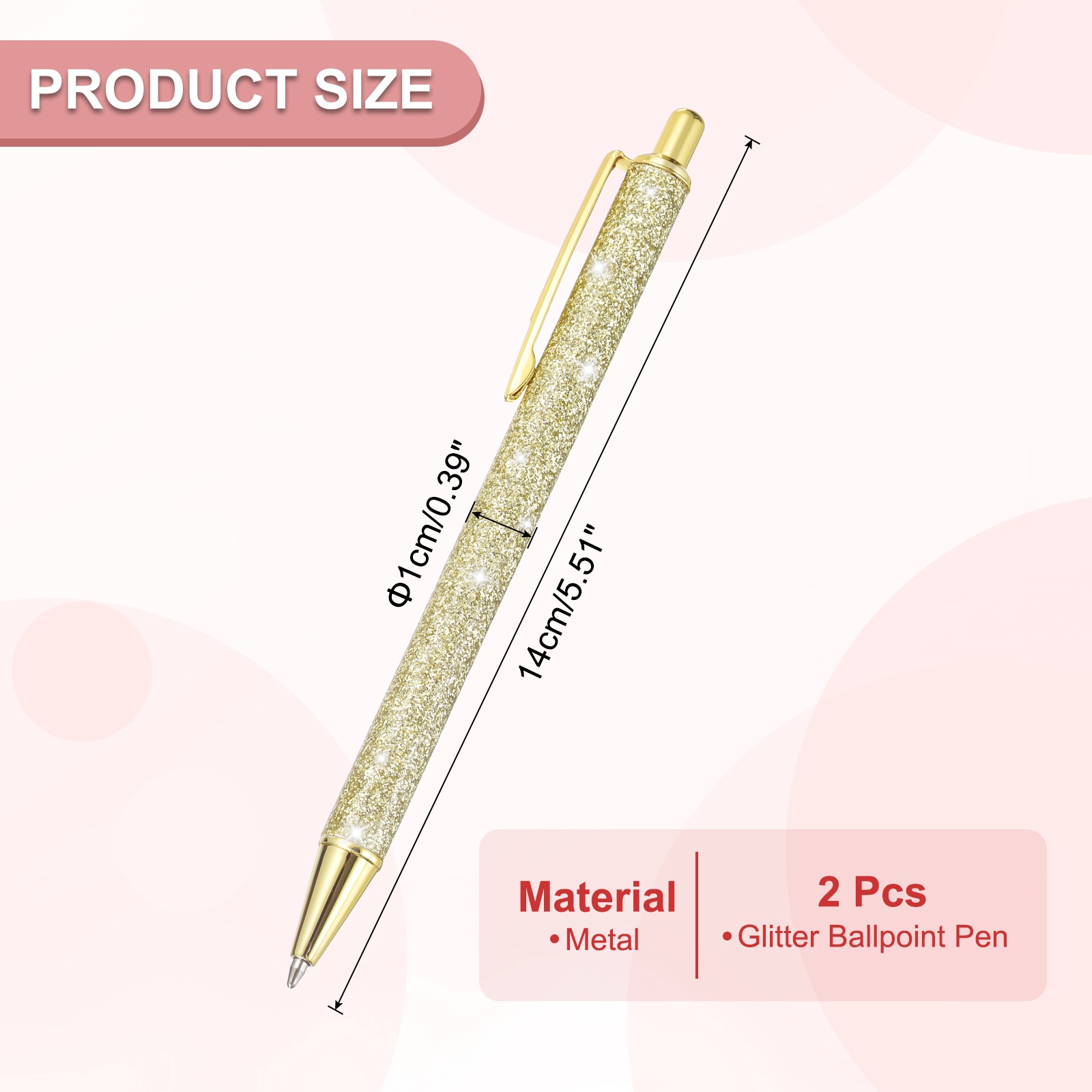 Glitter Ballpoint Pen, 2Pcs Sparkly Fancy Glitter Pen, Gold (Silver Item)
