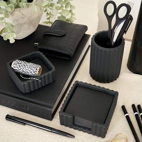 Modern Aesthetic Desk Accessories Set of 3 – Stylish Concrete Organizers Black