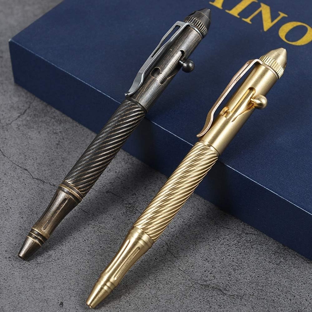 Twisted Lines Solid Brass Bolt Action Ballpoint Pen – Elegant Retro Black
