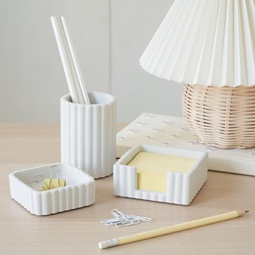 Modern Aesthetic Desk Accessories Set of 3 – Stylish Concrete Organizers Gray