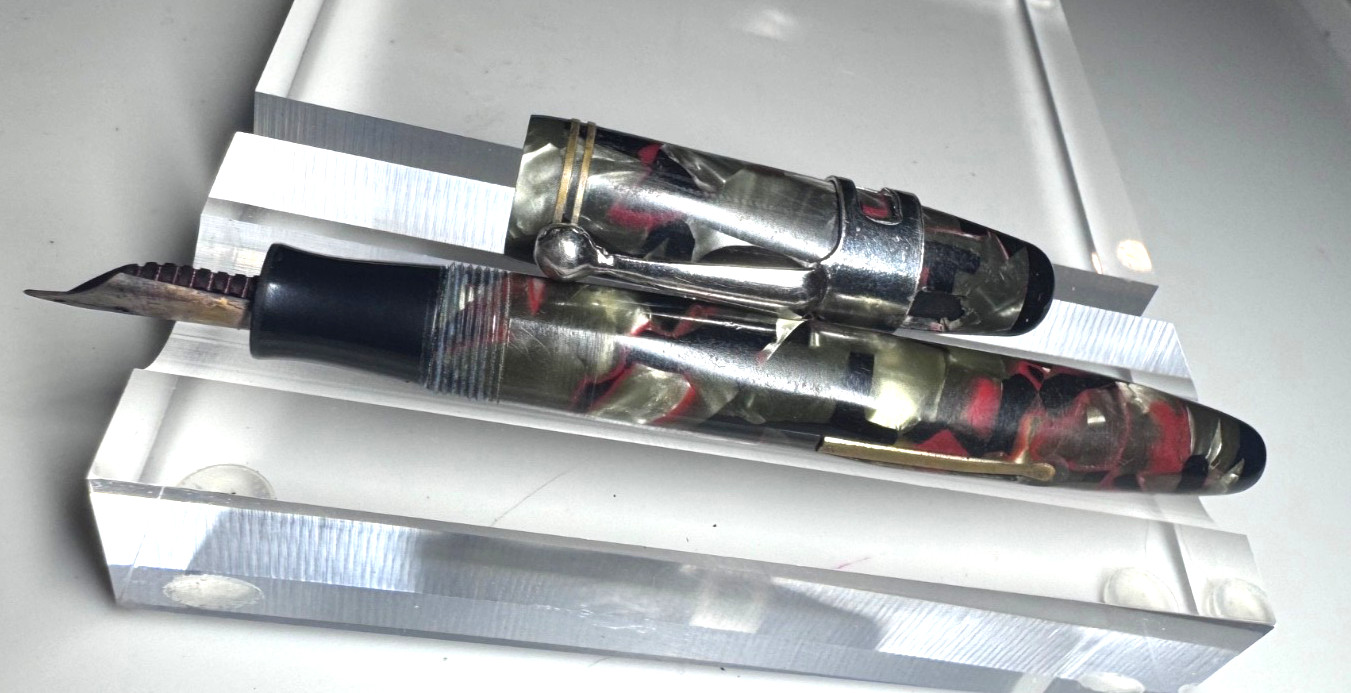 PARKETTE VINTAGE CELLULOID MECH PENCIL BLACK GREY SILVER RED COLLECTIBLE ANTIQUE