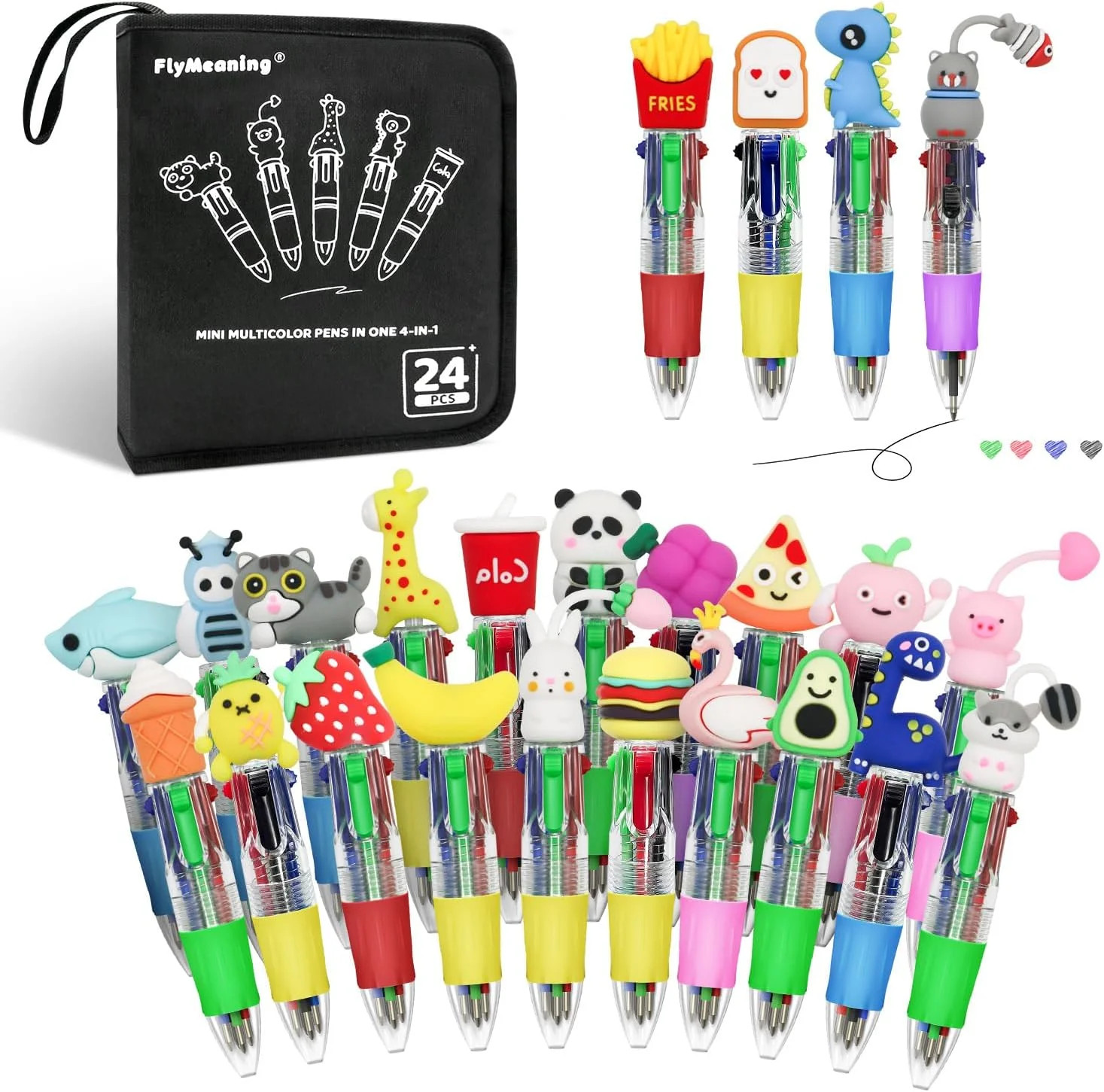 24Pcs Mini Multicolor Pens in One, 4-in-1 Cute Pens Bulk for Party Favors and Bi