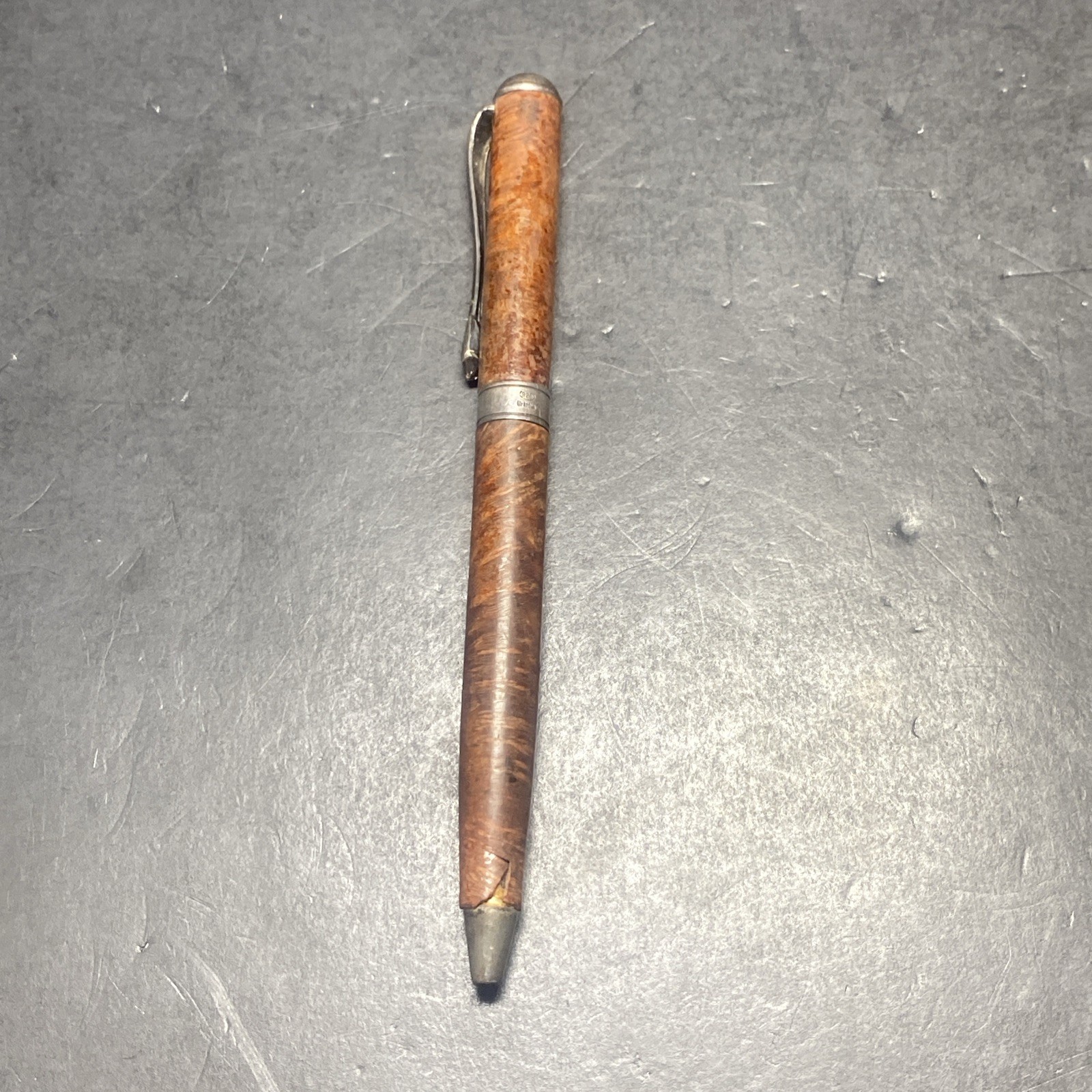 Cesare Emiliano Silver 925 Ballpoint Pen Signed Engraved Briar Wood- Rare Find