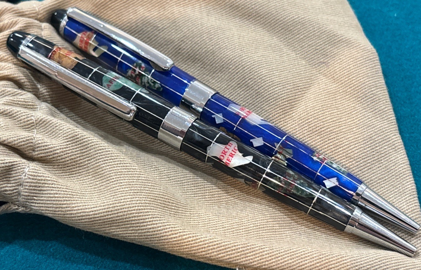 Pianki Lapis Blue Gemstone Globe Pen & Black Opalite Gemstone Globe Pen