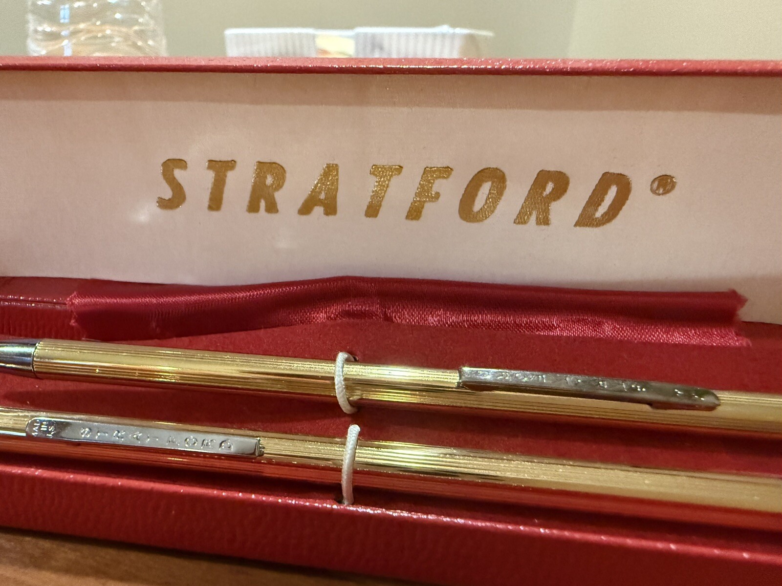 Stratford Vintage 1970’s Pentagon Shaped Pen & Pencil Set in Red Box