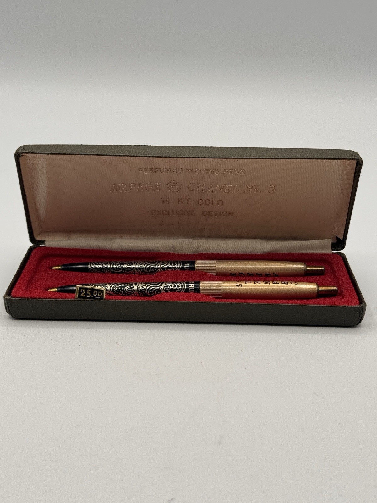 Vintage Chanel No.5 Arpege 14K Gold Filigree Perfumed Ballpoint Pen Set in Box