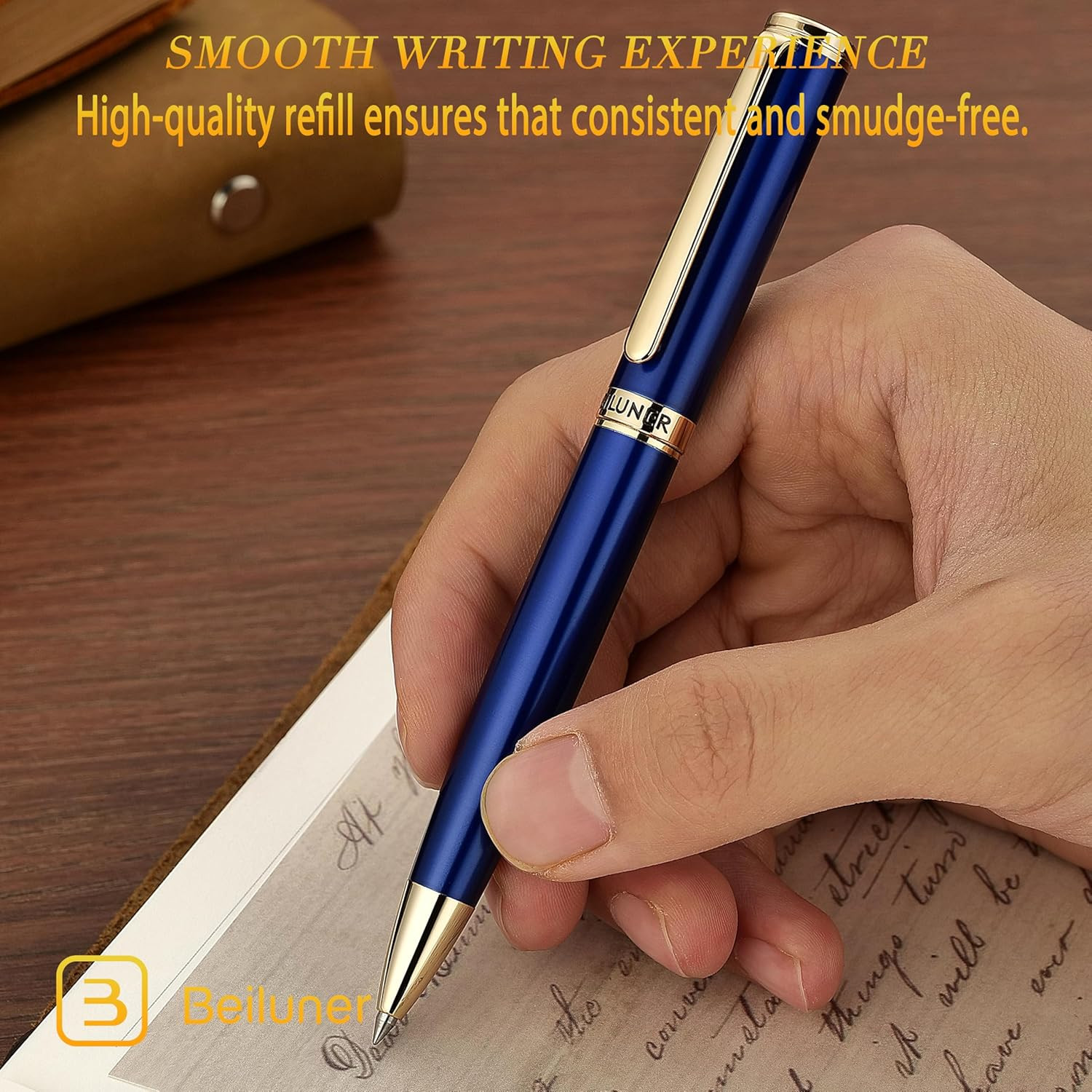BEILUNER Blue Lacquer Gel Pen – Stunning Luxury Pen with 24K Gold Finish, ADMOK