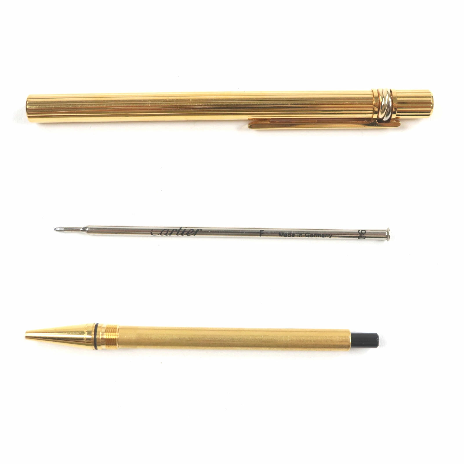 Trinity de Cartier Stripe Ballpoint Pen Gold Twist France Unisex Stationery Auth