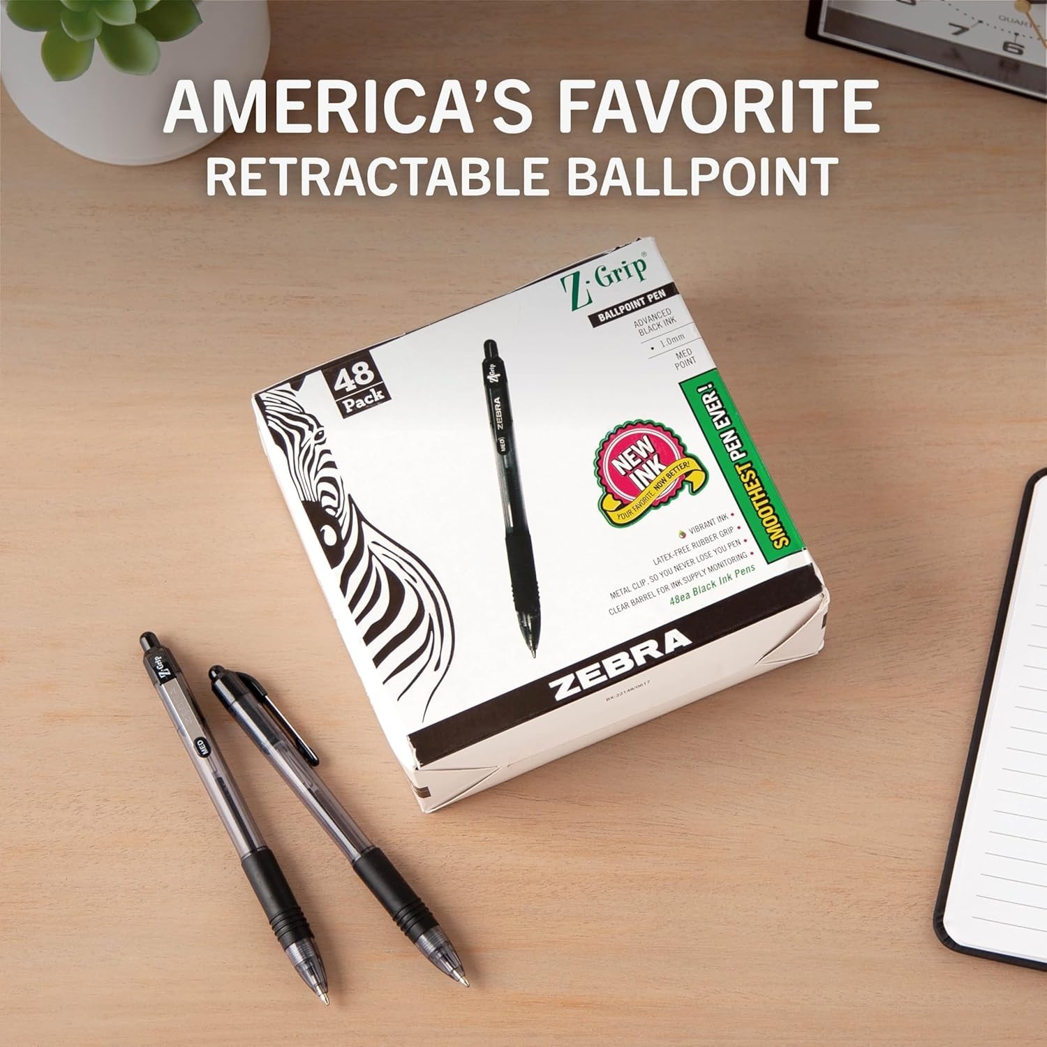 Z-Grip Retractable Ballpoint Pens, 48 Black, 1.0mm Medium, Ergonomic