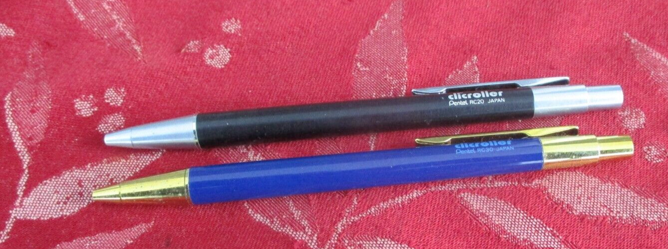 2-Pentel Clicroller Pens RC20 Black and RC30 Blue