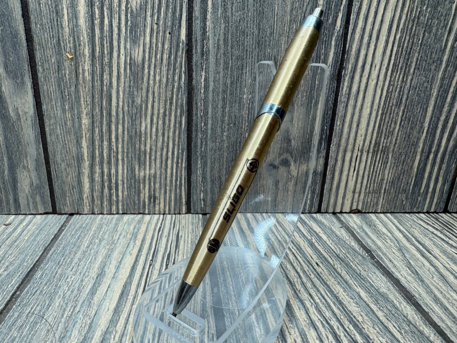 Vintage Sligo Ballpoint Pen With Textured Gold-Tone Finish & Chrome Accents