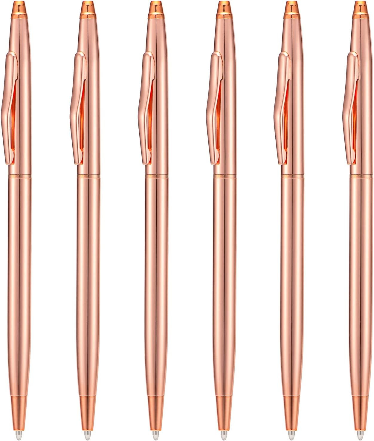 6 Pieces Rose Gold Slim Metal Ballpoint Pen, 1Mm Medium Point Black Ink