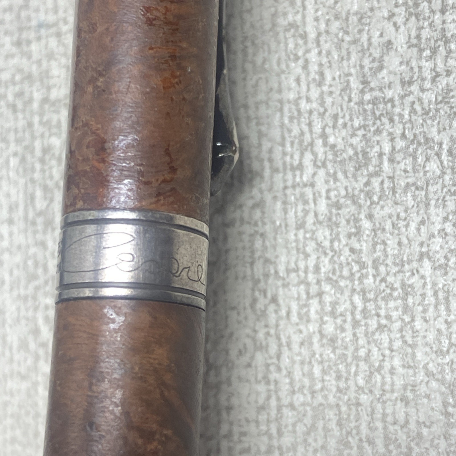 Cesare Emiliano Silver 925 Ballpoint Pen Signed Engraved Briar Wood- Rare Find