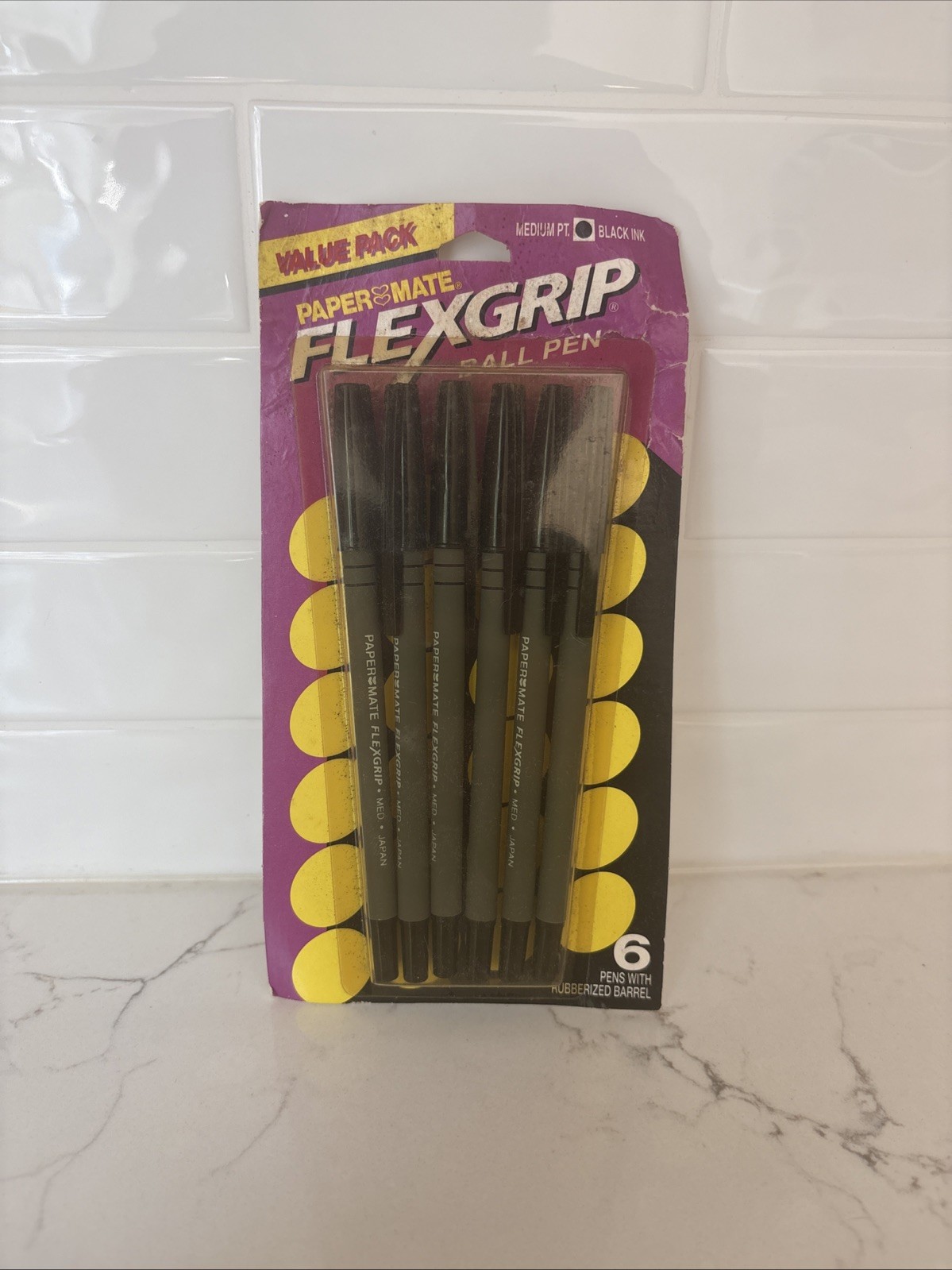 Papermate Flexgrip Med. Black Ball point Pens (6) New Old Stock