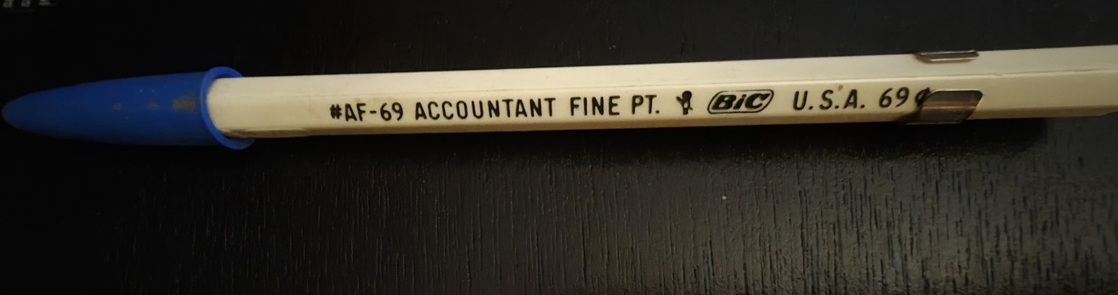 vintage BIC Accountant Fine Point Blue Ink Ballpoint Pen, Plastic Body w/ Clip