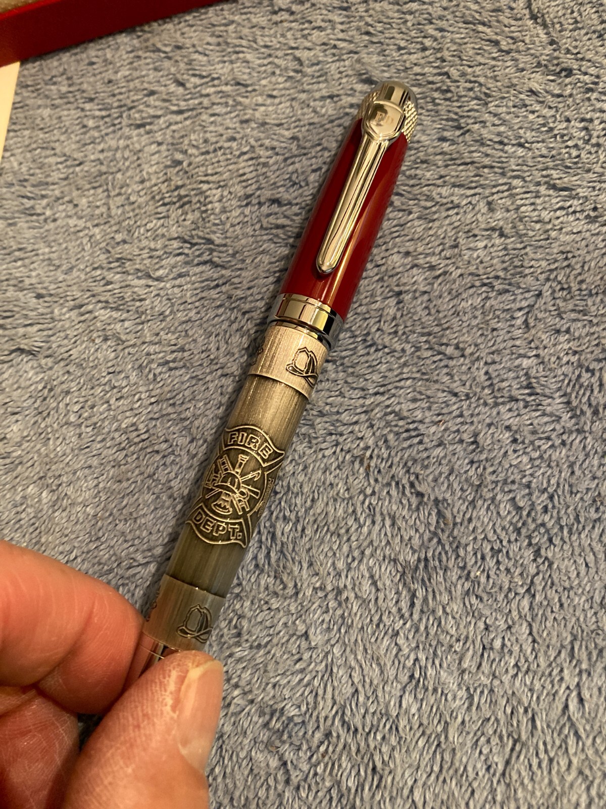 NEW Fire Dept. Black Ink Ballpoint F.D. Ballpoint Pen Red Cap