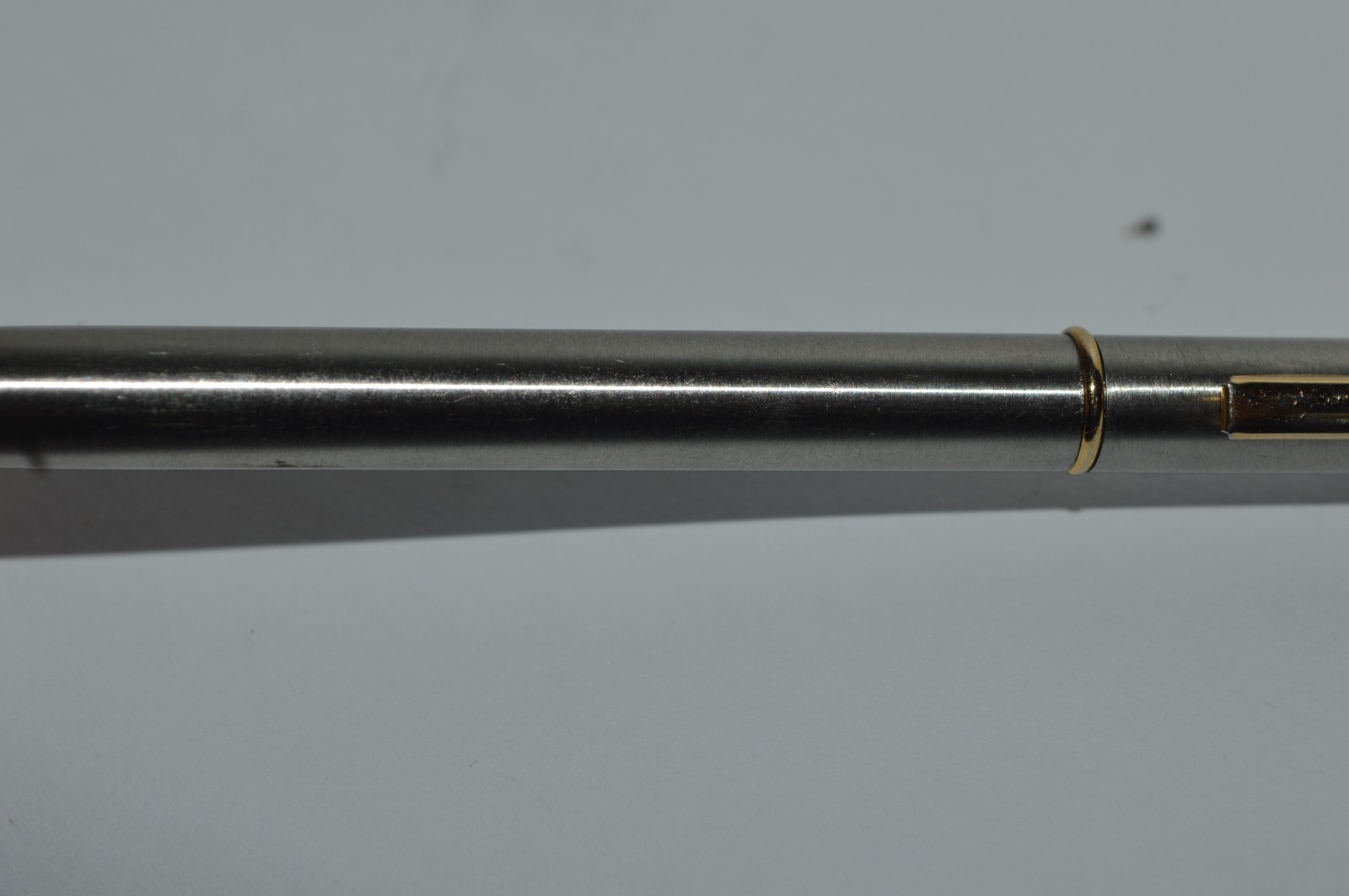 SCULLY SINCE 1906 Ball Pen Slim Brushed Stainless Steel Gold Trim Twist Action