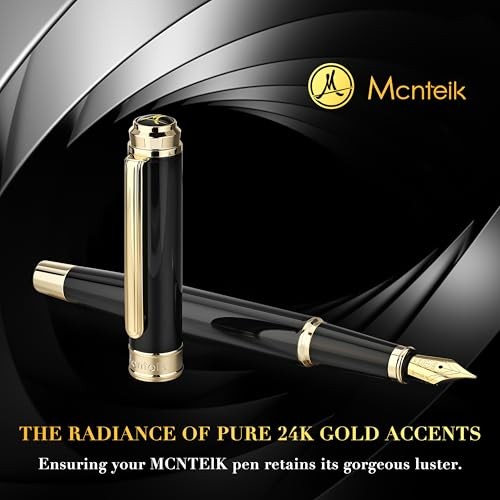 317 Fountain Pen,Stunning Luxury Piano Black and 24K Gold Medium Nib