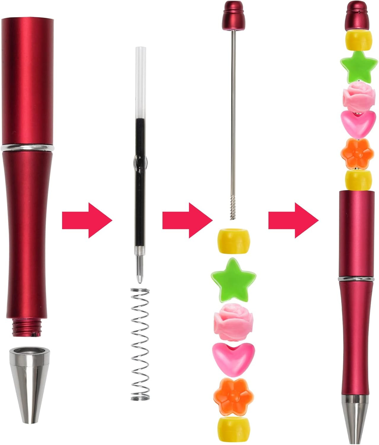 30Pcs Beadable Pens Plastic Bead Ballpoint DIY Cute Cool Pens Black Ink for Wome