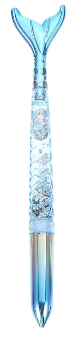 LED Textured Mermaid Metallic Iridescent LightUP Tail Ball Point Ink Pen w/Cap