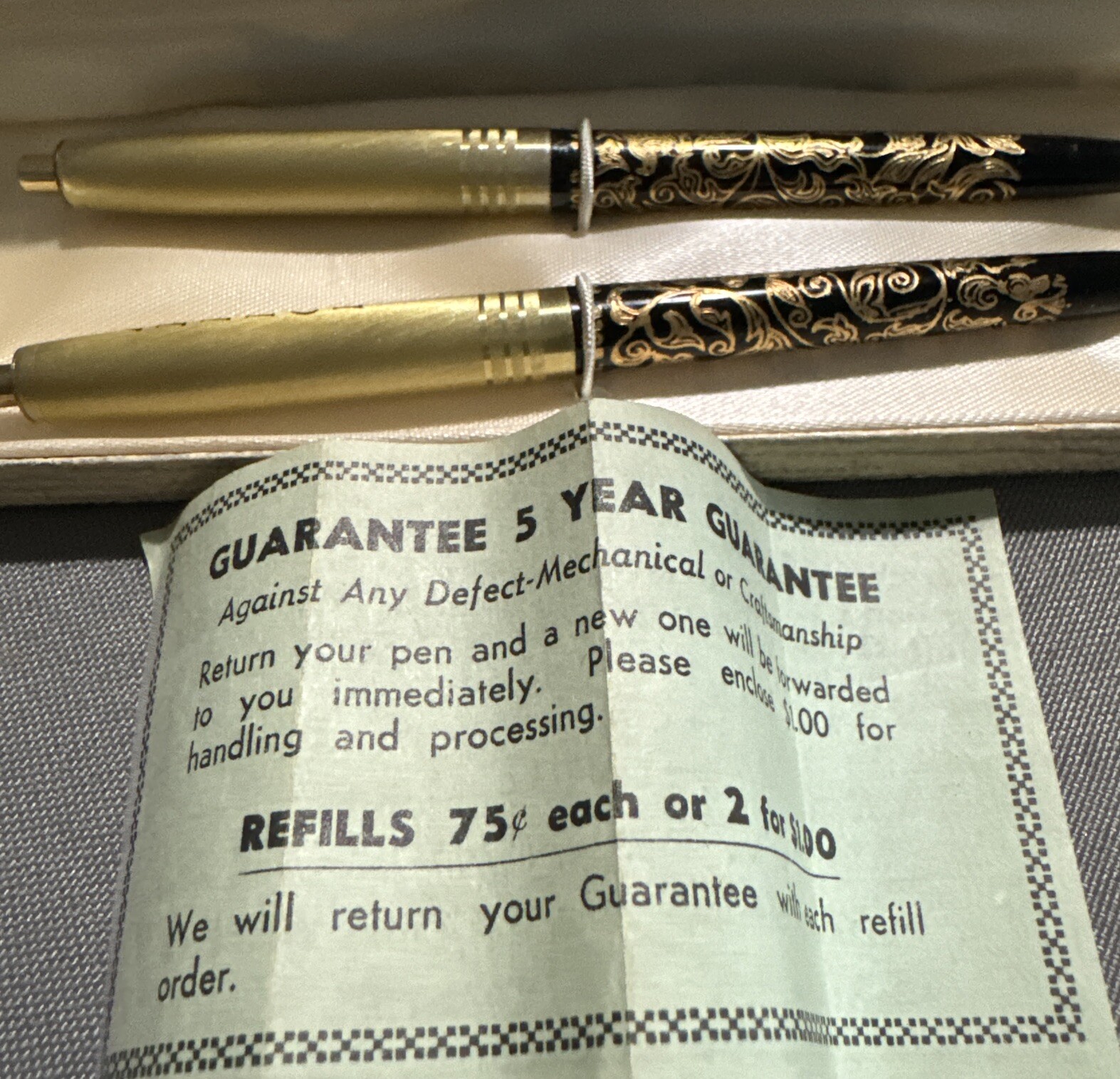 Arpege Chanel No 5. 14 kt Gold Set Pair of Ballpoint Pens (Ink Dried)