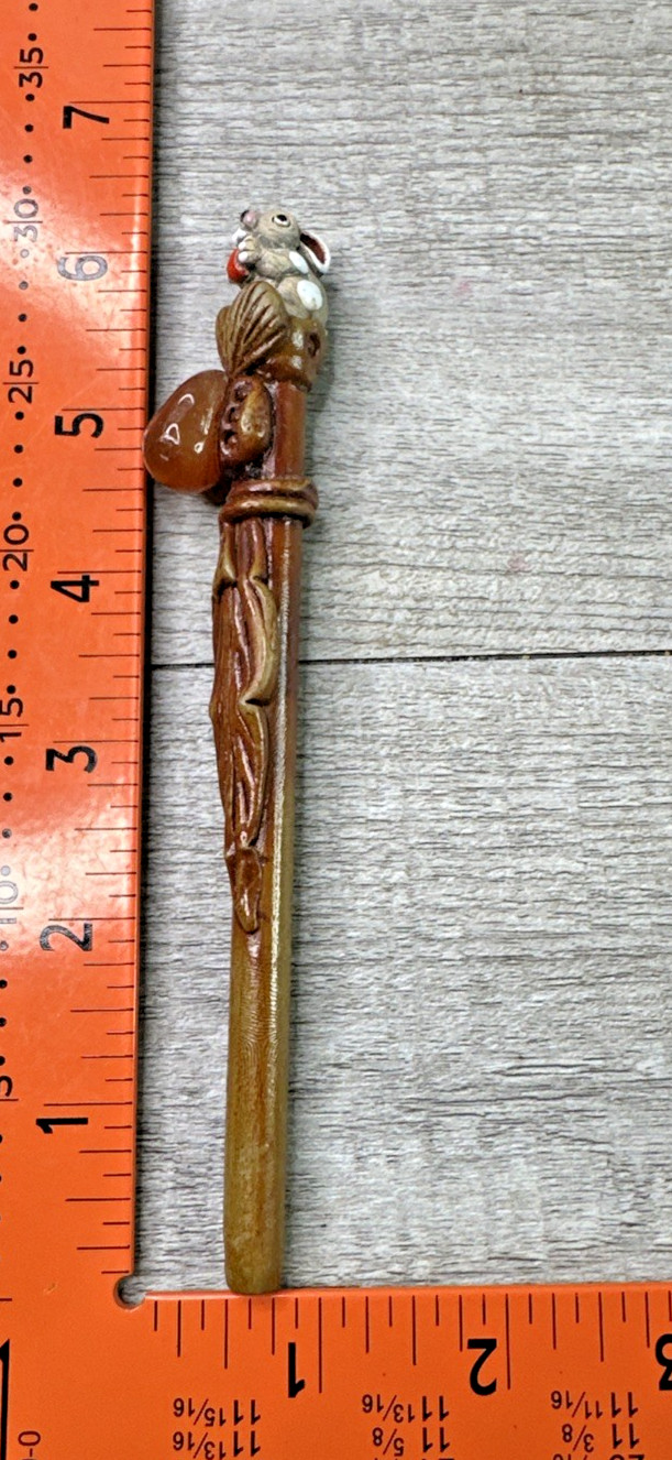 Unique Vtg Lot Of 3 Novelty Hand Detailed Pens Seal, Elephant & Rabbit w/Agates