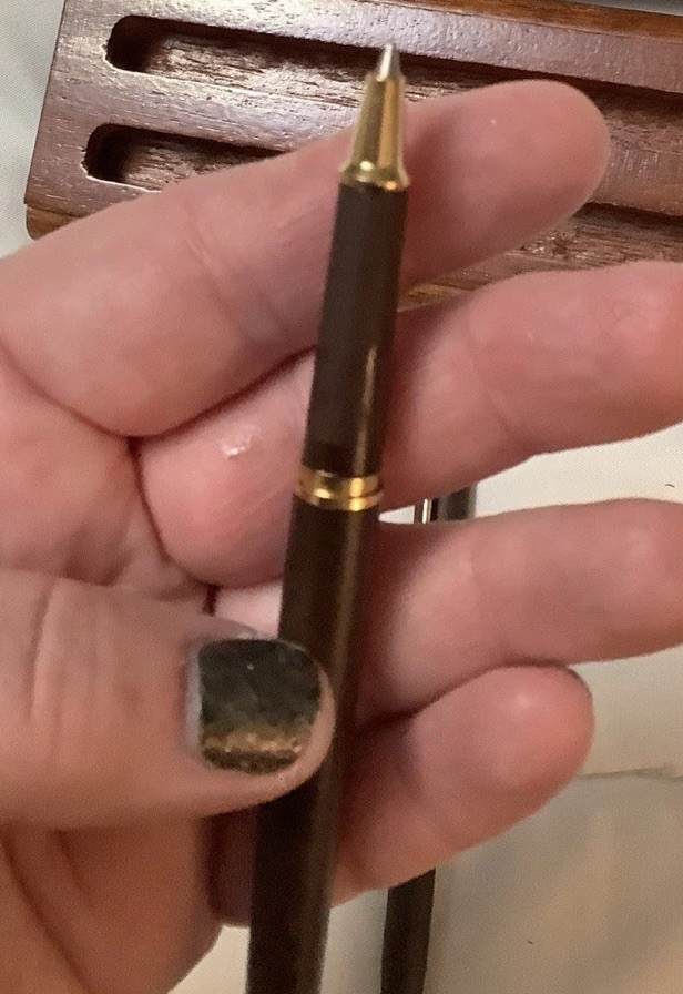 Pen Set Lavertino Ink Brown with Wood Box Holder Twist & Cap Vintage