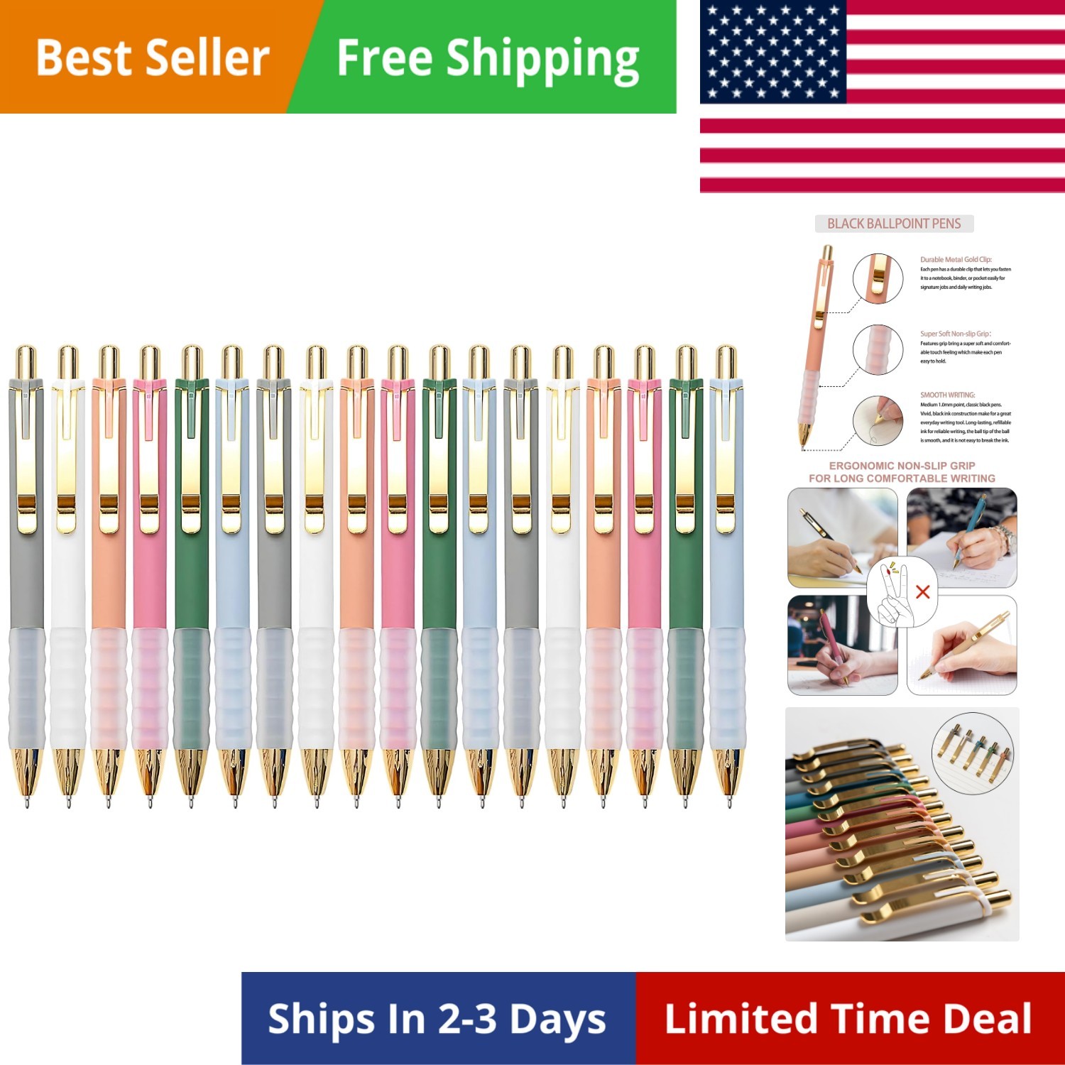 Ballpoint Pens Black Medium Point 1mm with Super Soft Grip Ball Point Pen for…