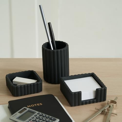 Modern Aesthetic Desk Accessories Set of 3 – Stylish Concrete Organizers Black