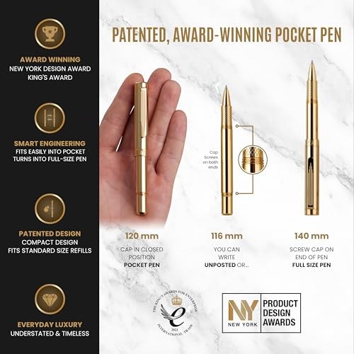 Heavy Gold Rollerball Pen, Award Winning Luxury Pocket Pen with gold 14. Gold