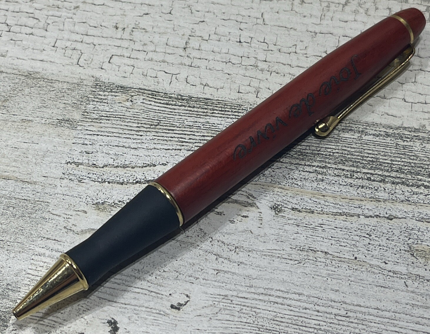 Vintage Joie de Vivre Ball Point Pen Wooden Design Gold Trim Works