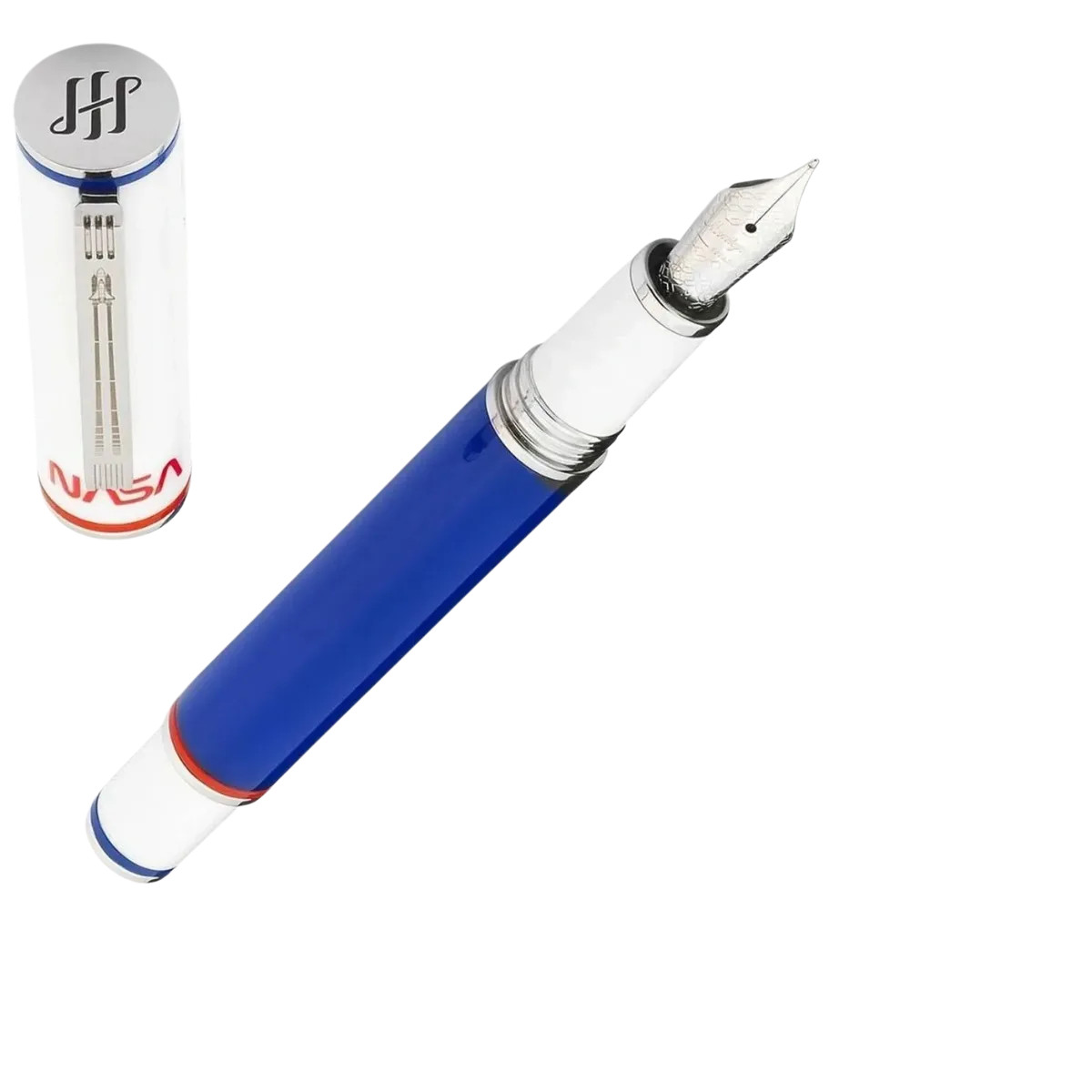 Montegrappa Fountain Pen NASA Atlantis Blue and White Resin Medium Nib ISN1R3BP