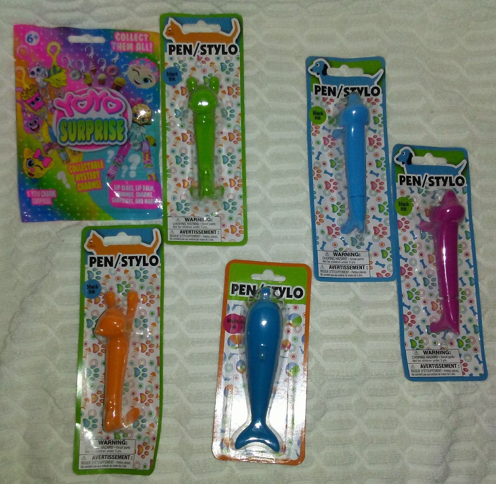 8”PEN/STYLO Five Animal Black Pens and YoYo Surprise Bag 6″Dolphin Blue Pen