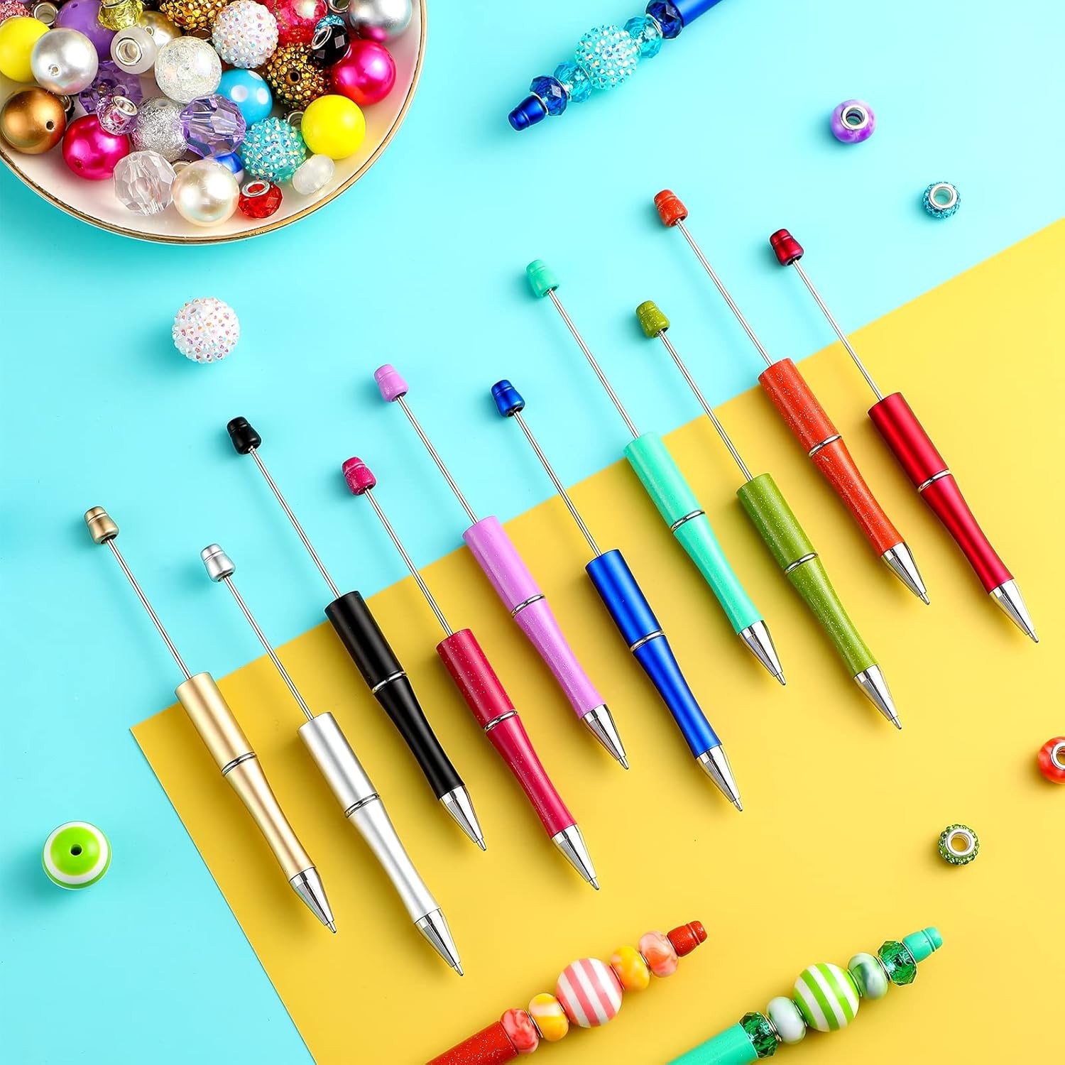 Beadable Pen Bead Pens with Assorted Colors Beads for Pens Multicolor Ballpoint