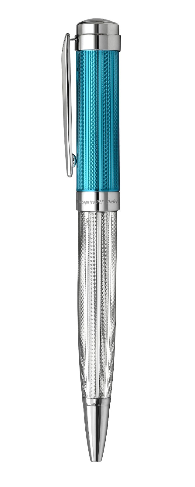 Xezo Incognito 925 Sterling Silver Platinum & Azure Blue Ballpoint Pen, Med Tip