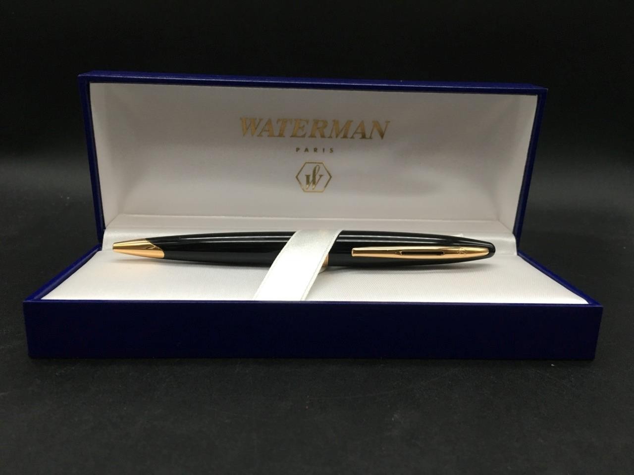 WATERMAN PARIS HEMISPHERE BALLPOINT PEN BLACK AND GOLD – BLUE INK (IN BOX) E4736