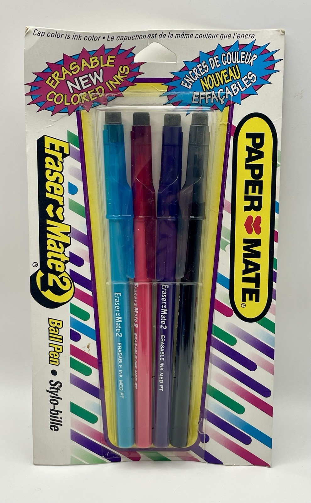 1994 Paper Mate Eraser Mate 2 Ball Pen Colored Ink 4 Pack ~ Sealed