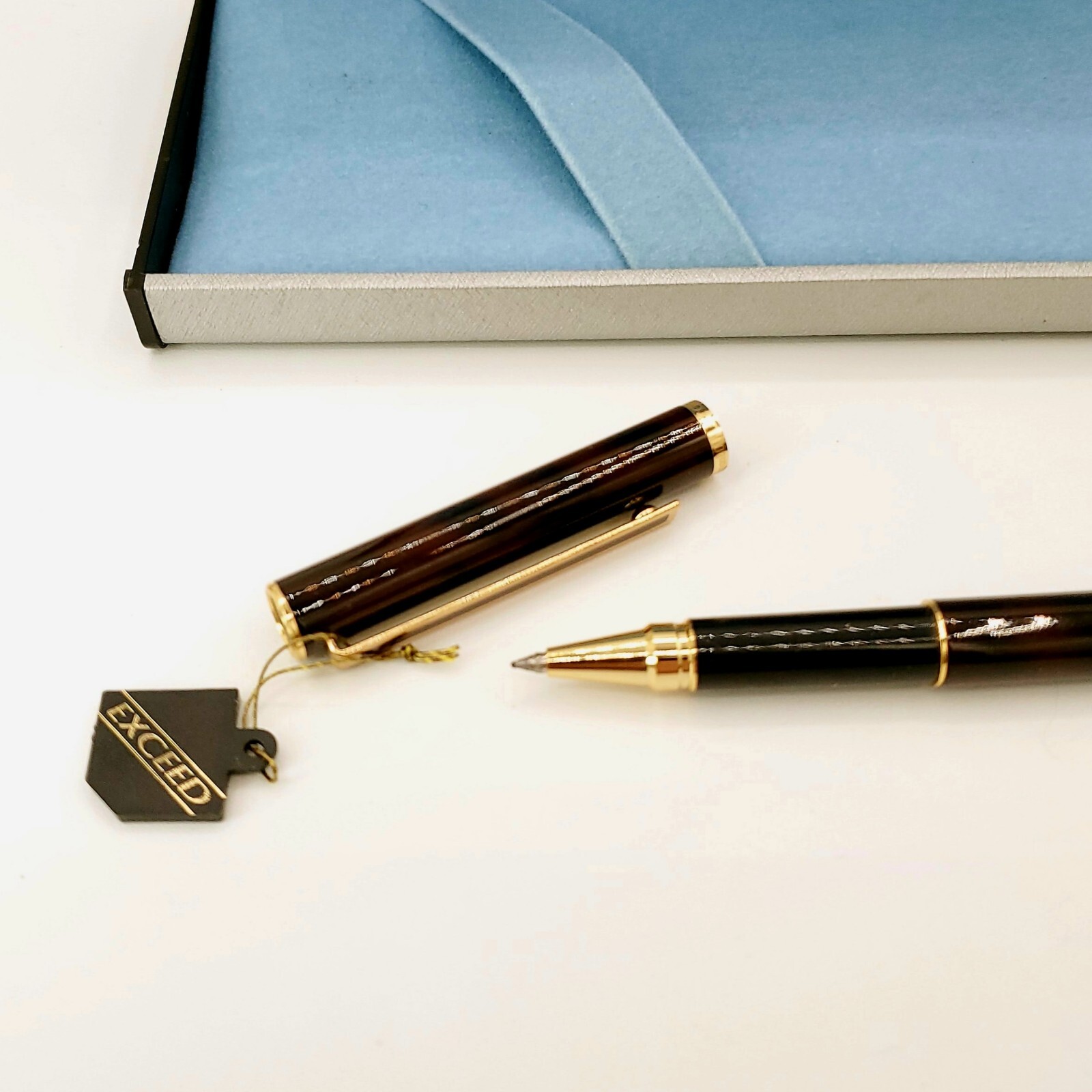 Vtg Uni-Ball Exceed DRY REFILL Faux Tortoise Shell Rollerball Pen Original Case